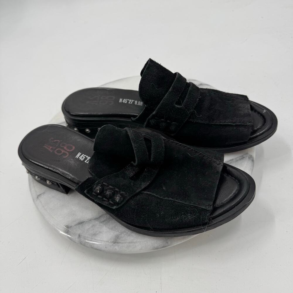 AS 98 Gino black suede slide sandals